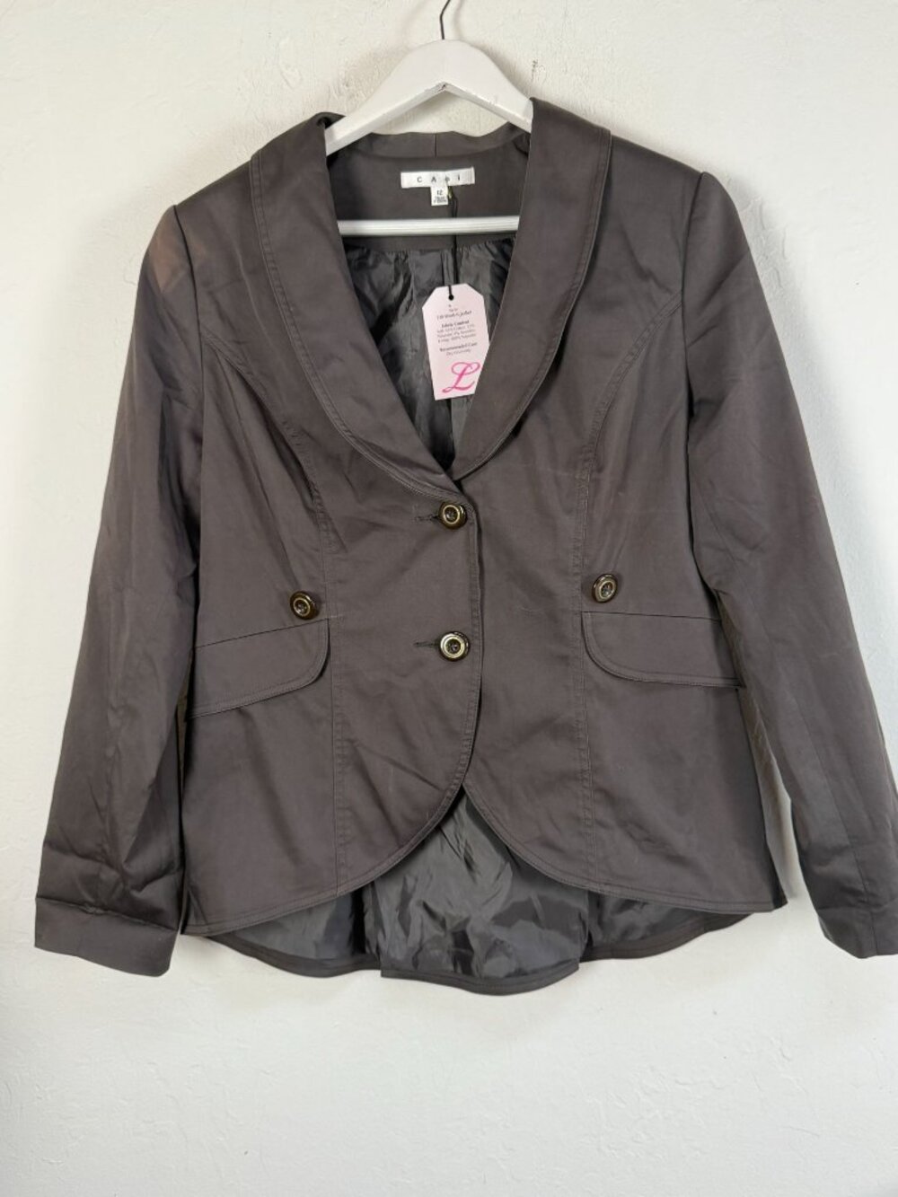 CAbi Womens 12 Iron Gray Work-It Blazer Jacket Shawl Collar Peplum Style 769 New